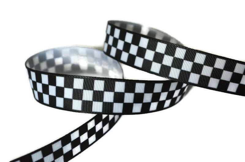 1.5 inch White Ribbon with Black & White Check Wired Edges - 5 Yards –  Perpetual Ribbons