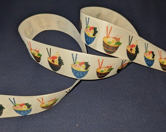Ramen Noodles Foodie 1" Printed Grosgrain Ribbon, Kitchen Decor Trim, Cooking Ribbon