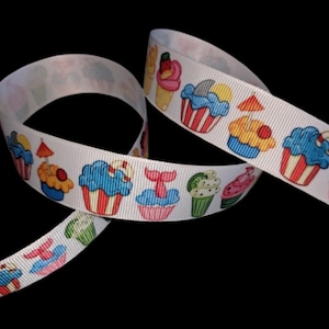 Summer Beach Theme Cupcake 1&quot; Printed Grosgrain Ribbon, Nautical Kitchen Tree Decor, Vacation Trim, 4th of July Ribbon
