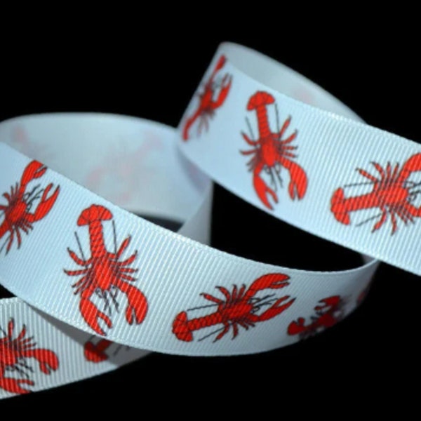 Red Lobster 1" Printed Grosgrain Ribbon, Nautical Wreath Supply, Seashore Decor