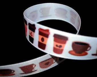 Coffee 7/8" Printed Grosgrain Ribbon, Latte Ribbon