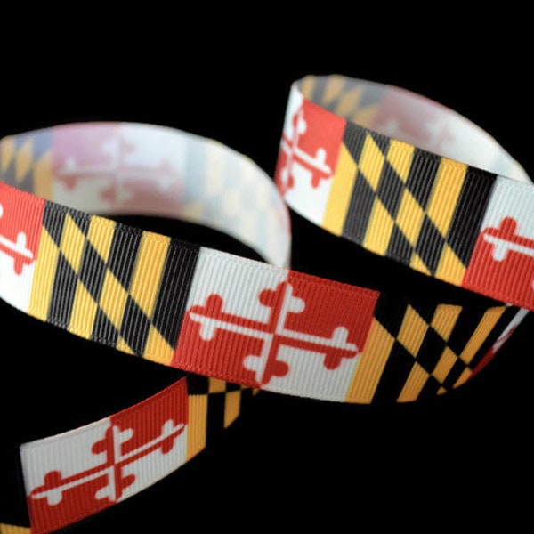 Maryland State Flag 7/8" Printed Grosgrain Ribbon, Patriotic Ribbon, Maryland Pride Ribbon, Crab Ribbon, MD Ribbon, Dog Collar Ribbon,