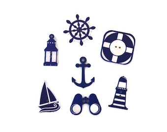 Nautical Sea Life Wood Sewing Buttons, Beach Theme Buttons, Sailing Buttons, Ocean Theme Buttons, Boating Theme Buttons, Anchor Buttons