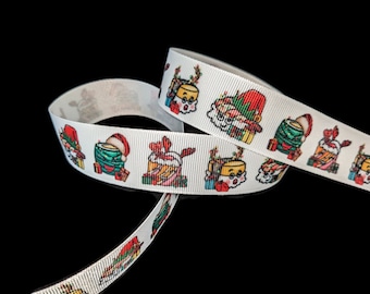Christmas Sushi 1" Printed Grosgrain Ribbon, Kawaii Supplies