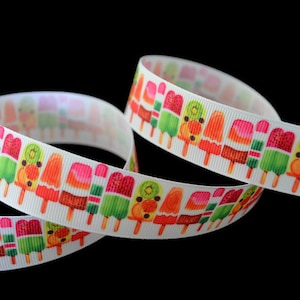 Popsicle Ice Cream Treat 1&quot; Printed Grosgrain Ribbon, Summer Ribbon, Carnival Ribbon, 4th of July Ribbon, Birthday Ribbon, Sweets Ribbon