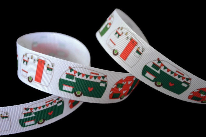 Christmas Vintage Retro Camper Trailer Grosgrain Ribbon