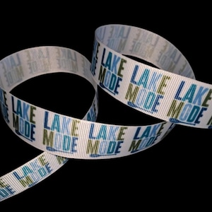 Lake Mode Paddle 1&quot; Printed Grosgrain Ribbon, Retirement Party Trim, Camping Theme Keyfob Supply