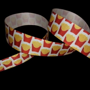Fast Food French Fries 1&quot; Printed Grosgrain Ribbon, Burger Ribbon, Father&#39;s Day Wreath Supply
