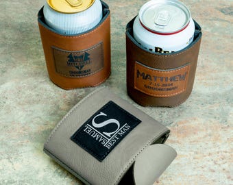 Personalized Can Holders for Groomsmen, Wedding Party Favors, Custom Can Coolers for Groomsman, Leather Beverage Holders, Bachelor Party