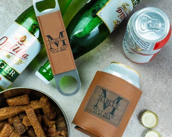 Personalized Bottle Opener with Custom Can Holder Groomsmen Gift Set, Bachelor Party Gift Kit for Men, Groomsman Proposal, Groomsmen Gifts