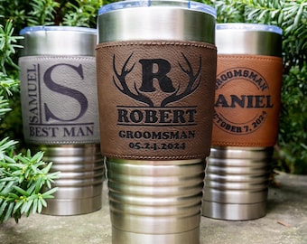 Personalized Leather Tumbler, Custom Travel Mug, Housewarming Gift, 20 Oz Tumbler, Gift For Him, Engraved Tumbler, Anniversary Gift for Men