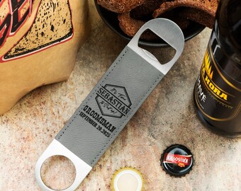 Personalized Groomsmen Bottle Opener: Engraved Leather Beer Opener