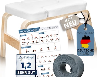 VALENESS® Yoga Kopfstandhocker - Hochwertiger Yoga Hocker inkl. Yogagurt, Yogablock & Übungsposter - Yoga Stuhl zur Handstand-Übung