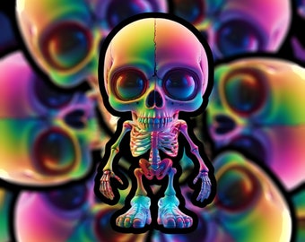 Rainbow Skelly Sticker, Funny Skeleton Sticker, Cool Skeleton Sticker, Cute Skeleton Sticker, Waterproof Vinyl Sticker
