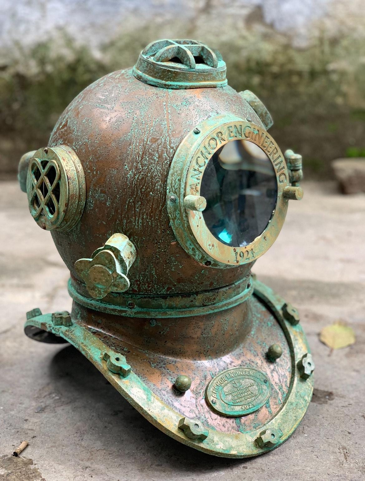 Green Antique US Navy Mark V Diving Helmet Replica: 18-inch