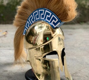 Casque Corinthien Grec Médiéval - Acier Doux, Doublure Cuir, Couleur Bleu Et Blanc, Pour Reconstitution Ou Décoration