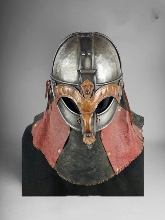Casco Medievale Normanno/Vichingo Con Nasale - Acciaio Ferro 18 Gauge, Fodera Regolabile, Taglia Adulto