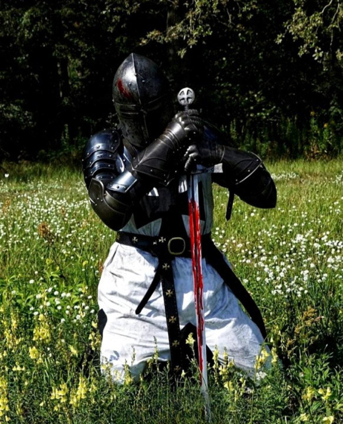 Costume Chevalier Médiéval Templier – Tunique Croisée/viking Pour Homme – Carnaval, Cosplay, LARP (Noir) - 7
