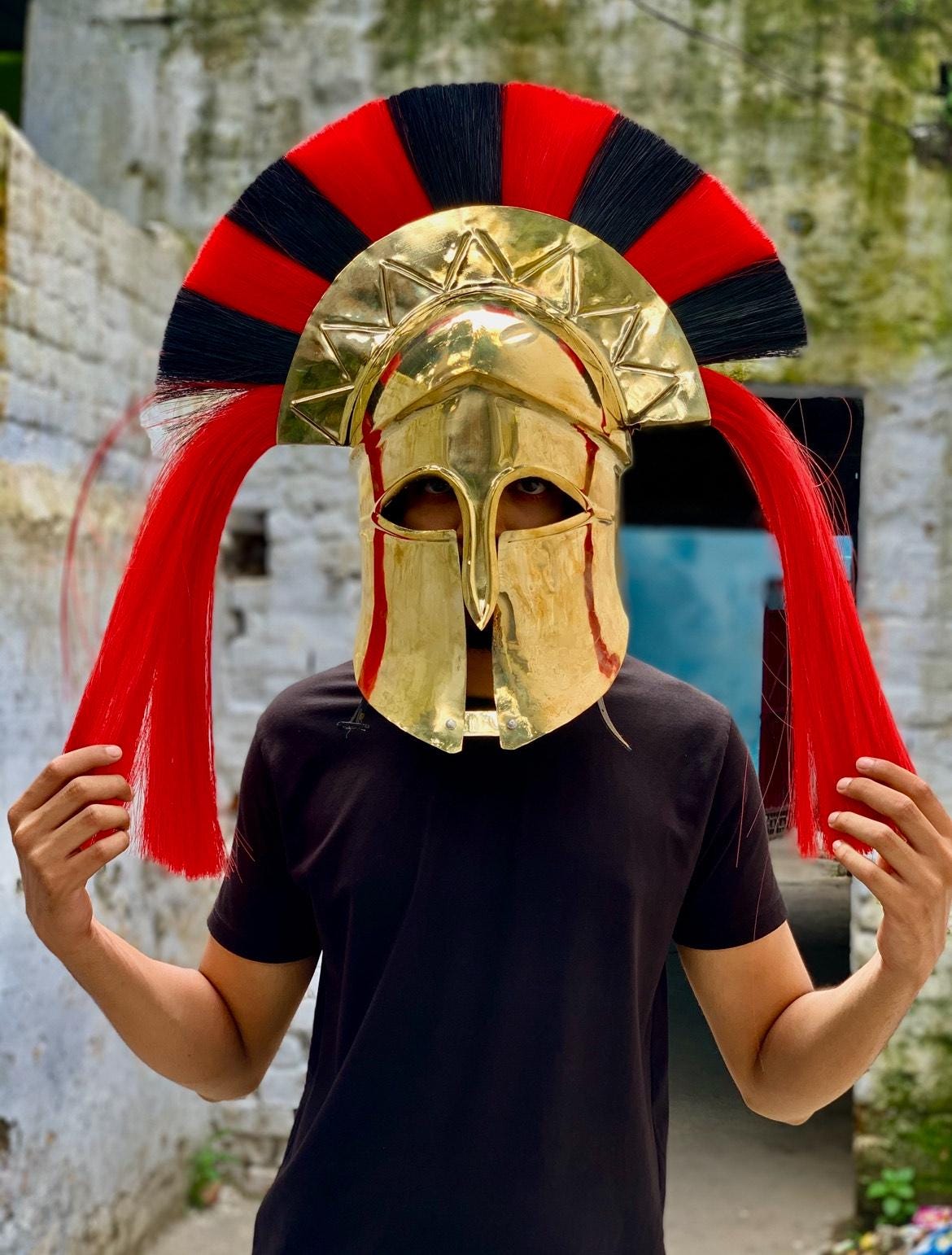Medieval Greek Corinthian Armour Helmet Blue & White Plume Knight Spartan