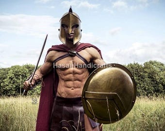 Medieval Halloween 300 Spartan Warrior Costume Helmet,Shield,Arm Bracers,Leg Guard Fully Wearable Knight Cosplay And Role Play Costume Gift