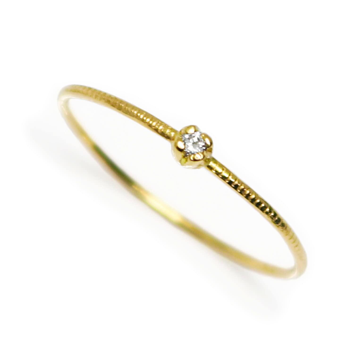 Thin gold ring with Tiny Natural Diamond- Handmade 18K Minimalist Jewelry