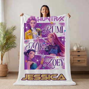Personalized Custom Huntrix KPop Demon Hunters Blanket, Anime Blanket Gift, Ultra-Soft Fleece and Sherpa Comforter, K-Pop Demon Hunter Derpy