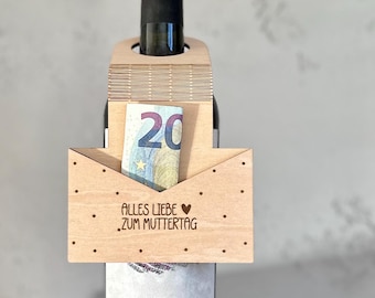 Flexible voucher holder for Mother's Day, bottle holder, money gift for bottles, birthday present, birthday gift, wooden gift holder