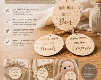 Personalized wooden plaque "Hello World. I am [Name]" - Hello World - Baby - Wooden plaque - Newborn - Laser engraving - Birth gift - Photo