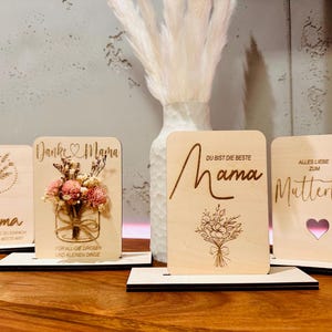 Geschenk für Mama, Geschenk für Oma, Holzkarte mit Trockenblumen, Geschenk zum Muttertag, für Mama und Oma zum Geburtstag