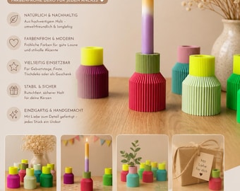 Colorful neon candle holder for taper candles with a grooved design | modern and minimalist | 3D print | personalized decoration | gift idea