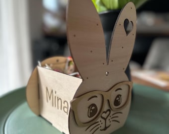 Cute wooden Easter nest, personalized Easter nest with your name, adorable Easter gift, egg basket, bunny ears, rabbit, Easter basket