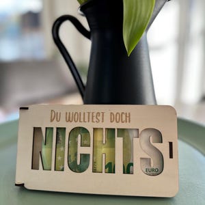 Geldgeschenk Box mit Stil Geschenkbox Geldgeschenk Karte NICHTS aus Holz | Personalisiert | Lustiges Geld Geschenk | Holzkarte | Gutschein