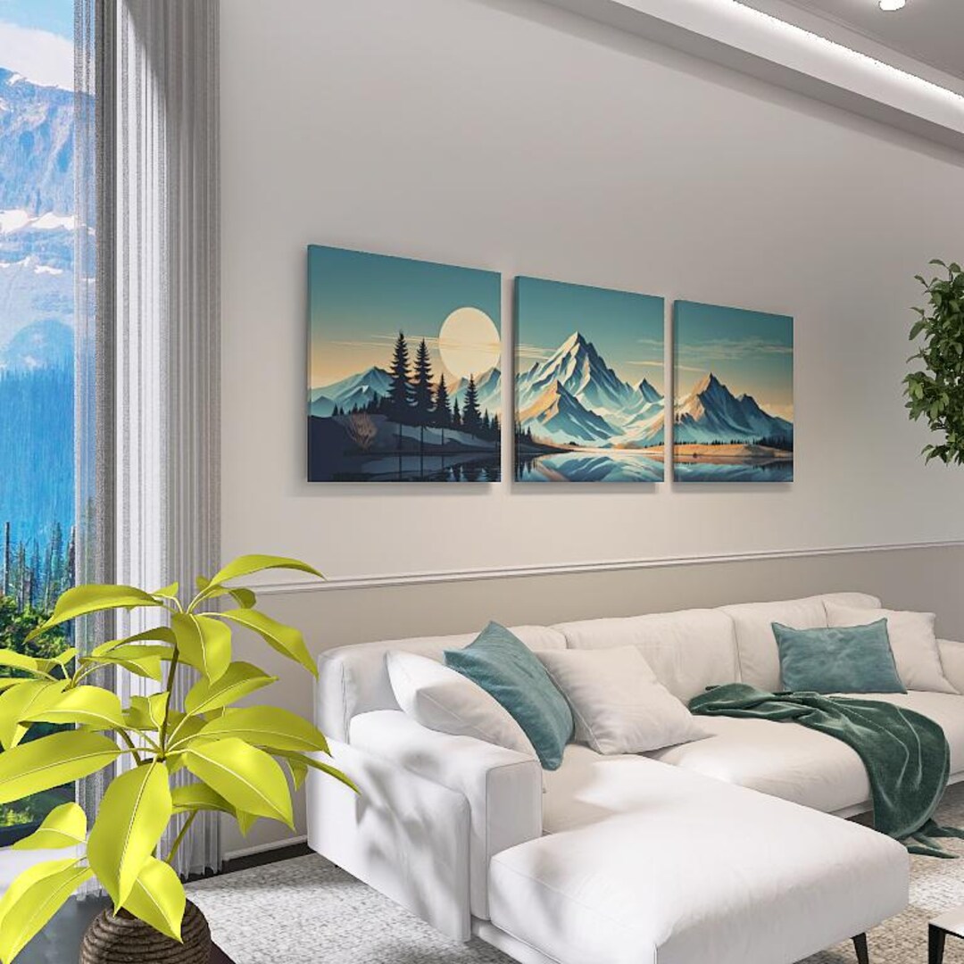 Neutral Abstract Mountain Wall Art – Canvas Triptych Set | Modern ...