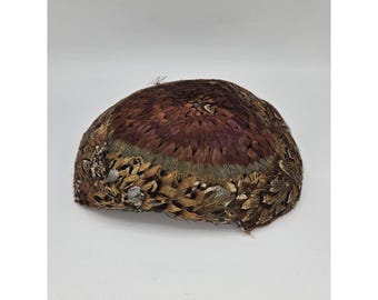 VINTAGE PHEASANT PEACOCK FEATHER HAT STUNNING COLLECTIBLE WOMEN\'S FORMAL HAT VINTAGE PHESANT PEACOCK Feather Hat Stunning Antique  main image 4