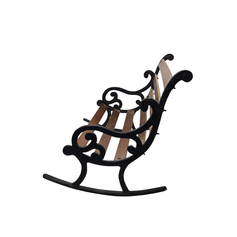 Cast Iron & Wood Mini Rocking Bench Decorative Garden Style Scrollwork ...