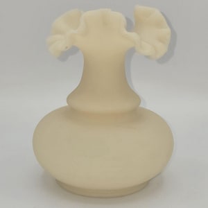 Fenton Glass Vintage Satin Custard Ruffled Rim Vase