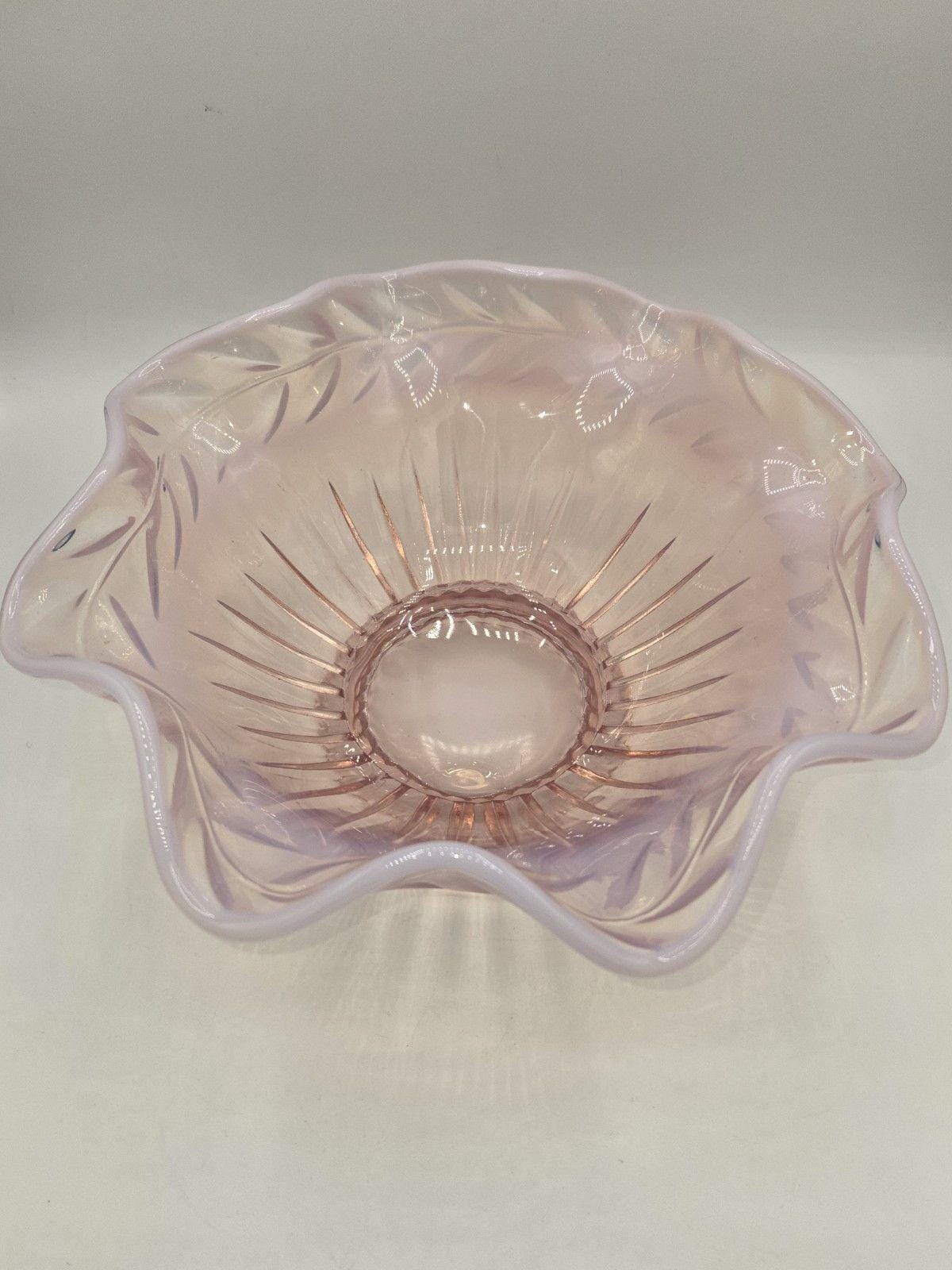 フェントン グラス ピンク オパール フリル オープン コンポート