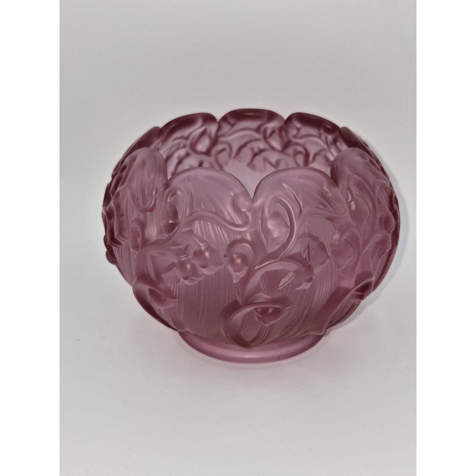 Fenton Satin Glass Lily of the Valley Rose Bowl Plum Pink Vintage