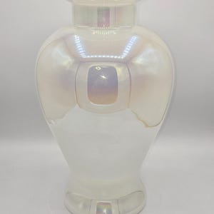 Vintage Pearlescent Opalescent White Iridescent Hand Blown Art Glass Flower Vase