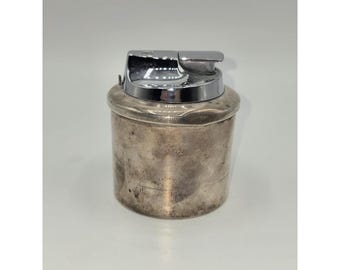 Encendedor de mesa B&M de plata esterlina con peso, encendedor de escritorio redondo de mediados de siglo 780