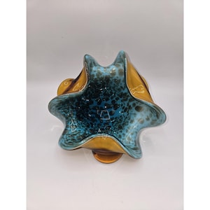 Murano Glass Teal & Brown Centerpiece Bowl with Copper Aventurine 7.5&quot;