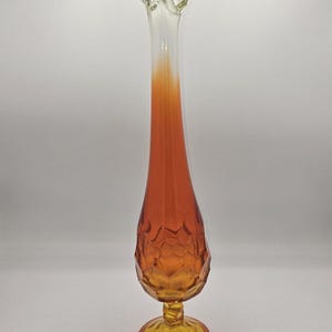Viking Glass Swung Vase 14.5&quot; Persimmon Orange Hexagon Pattern Glows Vintage