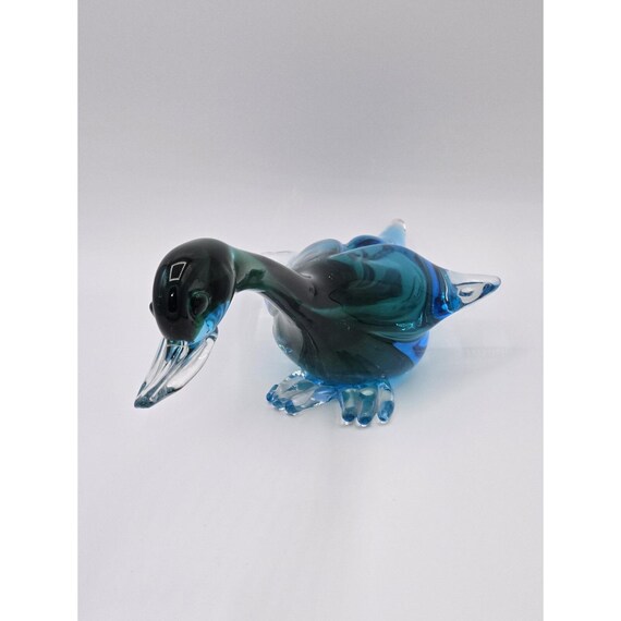 ムラーノ ベネチアン アートガラス グリーンブルー ダック フィギュア