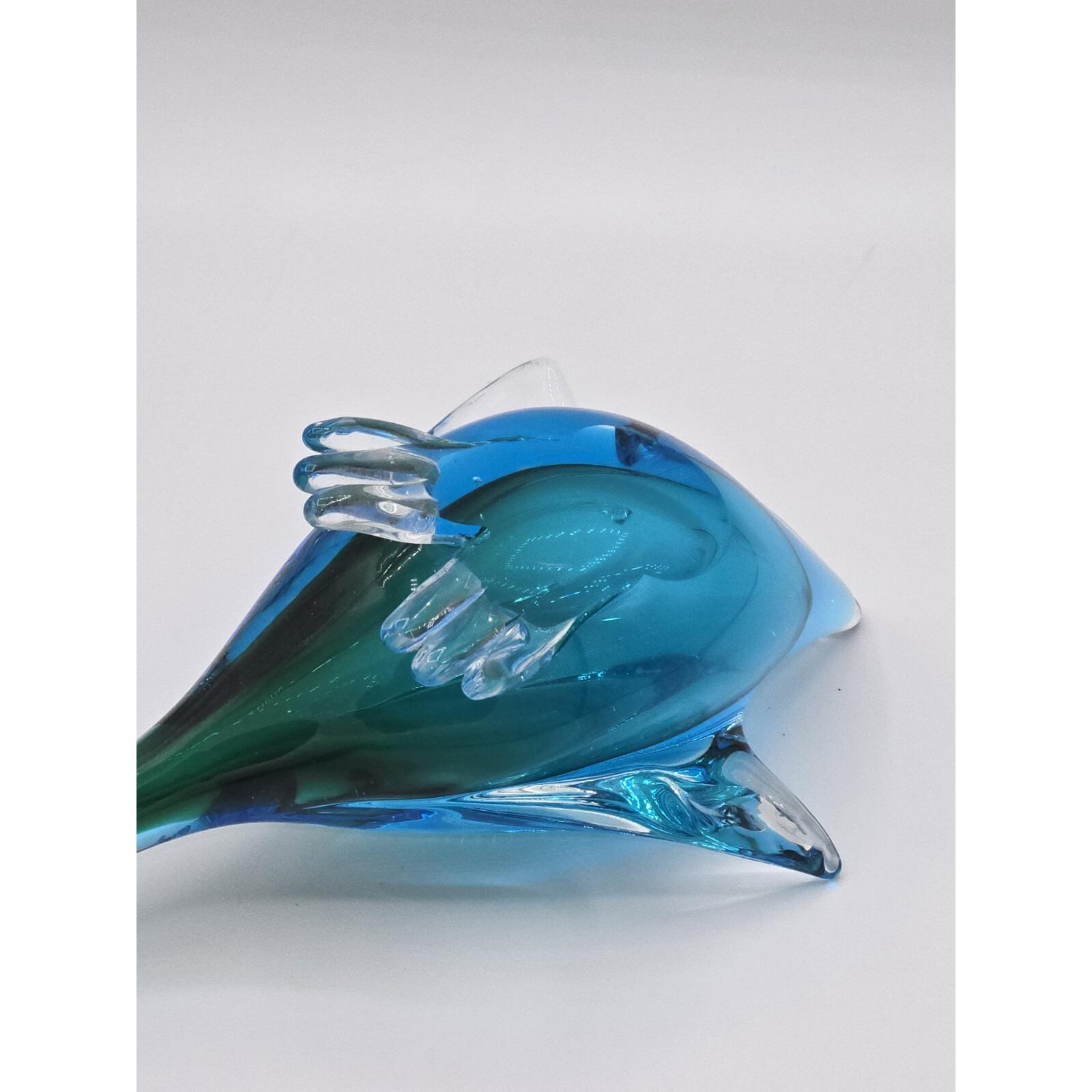 ムラーノ ベネチアン アートガラス グリーンブルー ダック フィギュア