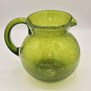 Vintage Olive Green Large Art Glass Pitcher