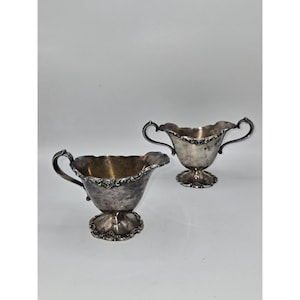 Poole Silver Co. Lancaster Rose Silver Plated Creamer and Sugar Bowl Set #406