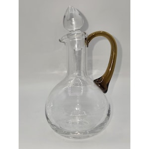 Vintage Clear Crystal Cruet with Applied Amber Glass Handle