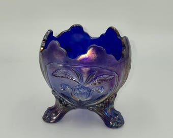 Imperial Blue Karneval Glas Fuß geknackt Ei Candy Dish 1951-1972