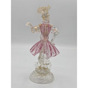 Murano Glass Goldoniana Gentleman Figurine Pink Latticino & Gold Adventurine 9&quot;