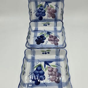 Vintage Tart Dish Square Baking Dish Grape Design and Scalloped Edges Set of 3